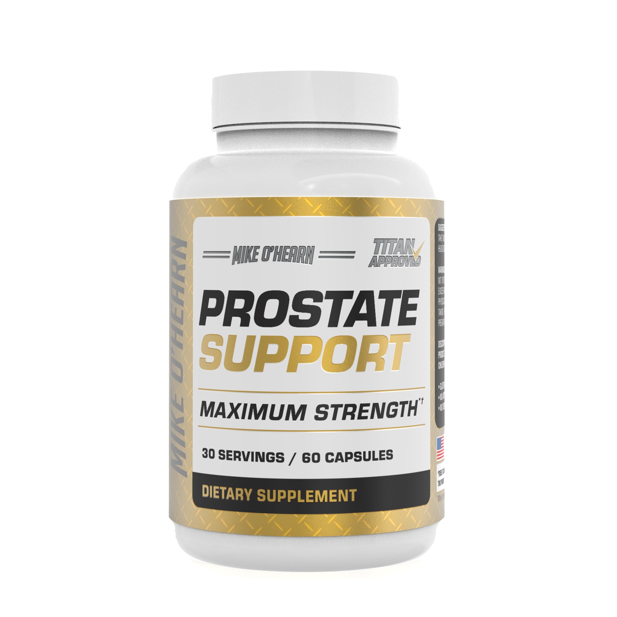 Prostate support capsule bottle. Maximum Strength 30 servings / 60 capsules